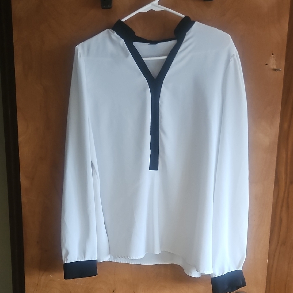 White Blouse with Black Trim